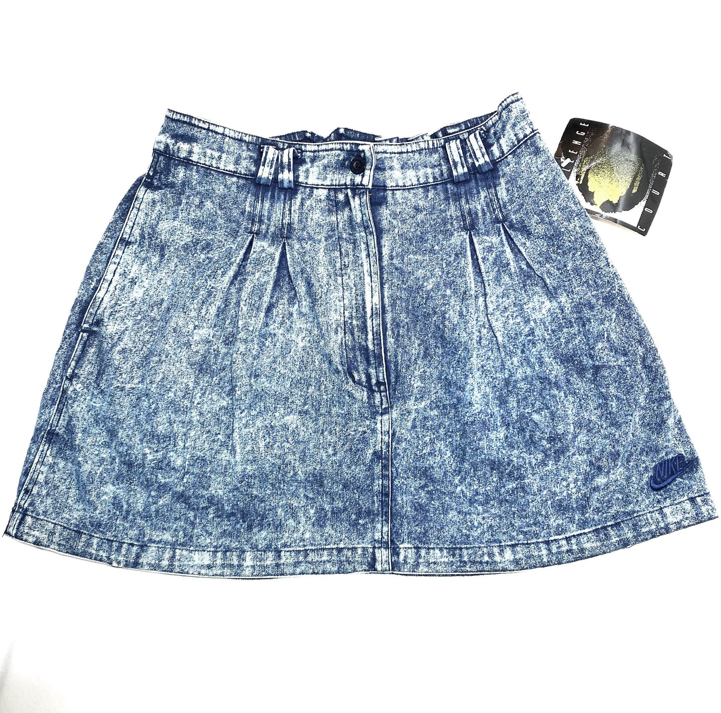 Nike Challenge Court Agassi ladies tennis acid wash denim skirt, 90s NOS w/tags sz L