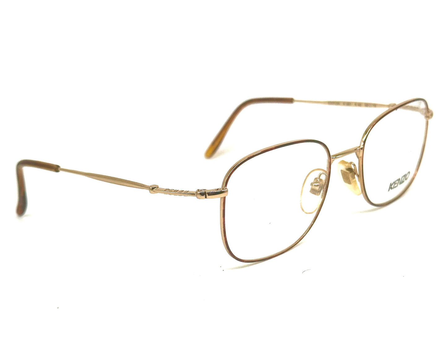 Kenzo Editeur square gold frames w tortoise enameled rims, cool geek style , NOS 80s France