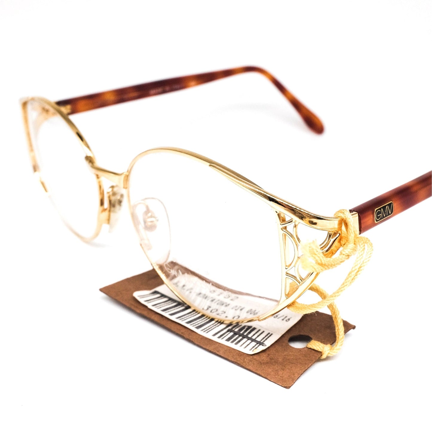 Gian Marco Venturi 034 golden metallic oval eyeglasses frames made in Italy with cut off designed hinges, NOS 1990s