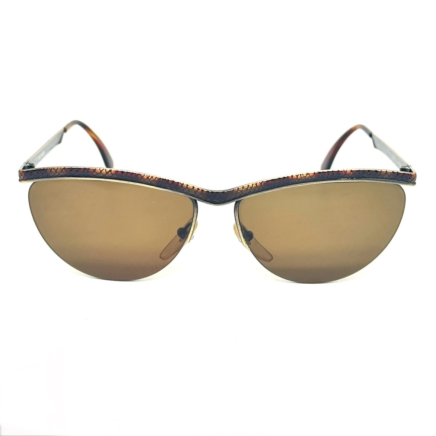 Trussardi TS013 classy metal cateye sunglasses w brown alligator texture and tortoise print, NOS 80s Italy