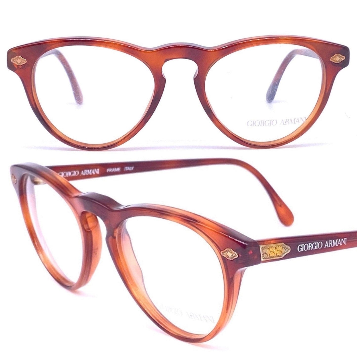 Giorgio Armani retro round keyhole tortoise  eyeglasses frames, 1980s NOS