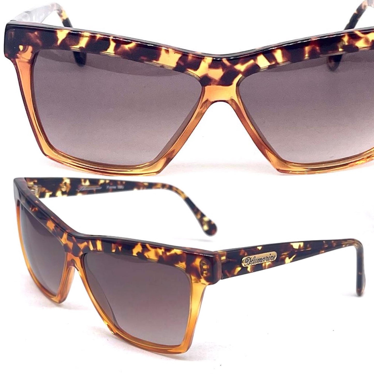 Bluemarine bicolor tortoise-cola cateye oversize sunglasses hand made Italy 90s NOS