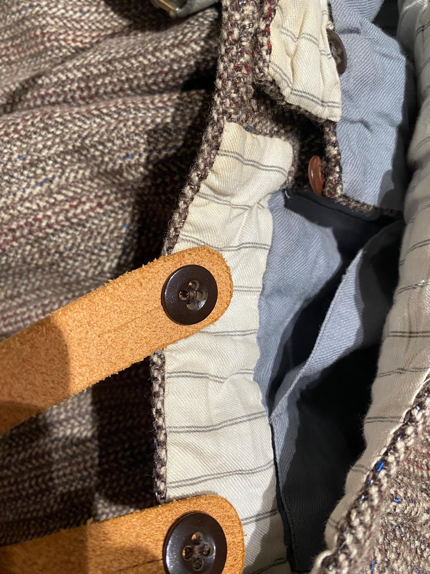 Auth. 1930s circa sartorial brown chevron thick wool trousers ready made 4 suspenders, great cond. sz S man