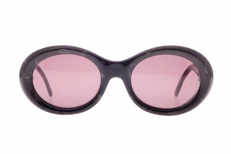 Fendi SL7555 classy black pearl F silver logo oval sunglasses, Italy 80s NOS