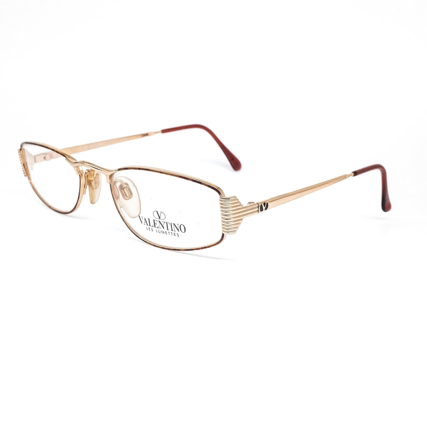 Valentino V374 golden reading eyeglasses frames with carved details. NOS 90s Italy