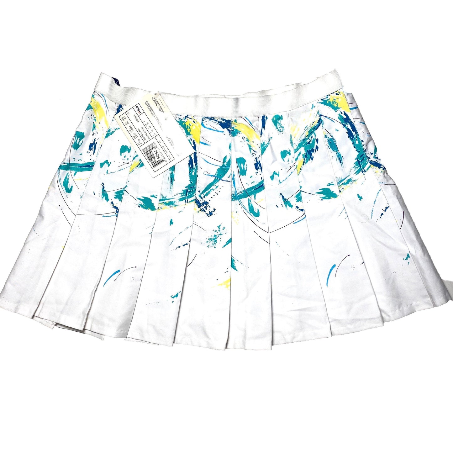 Fila vintage 90s white cotton pleated tennis/ skater skirt with abstract print, new with tags
