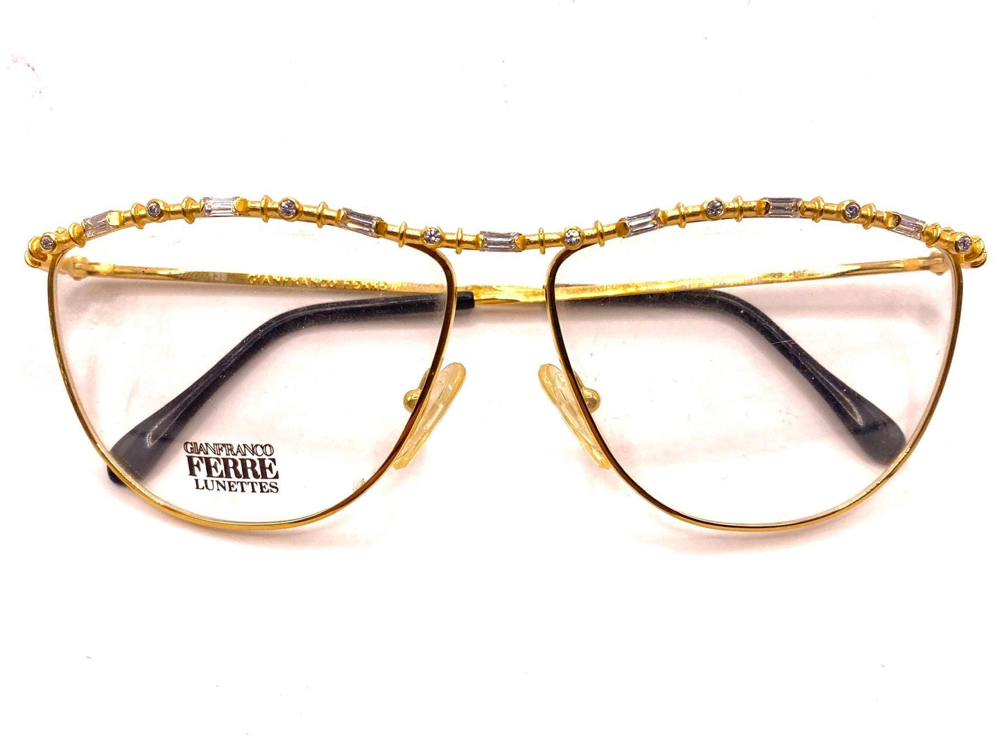 Gianfranco Ferré GFF coolest golden glasses frames w jeweled browline/temples, ltd edition 90s NOS mint