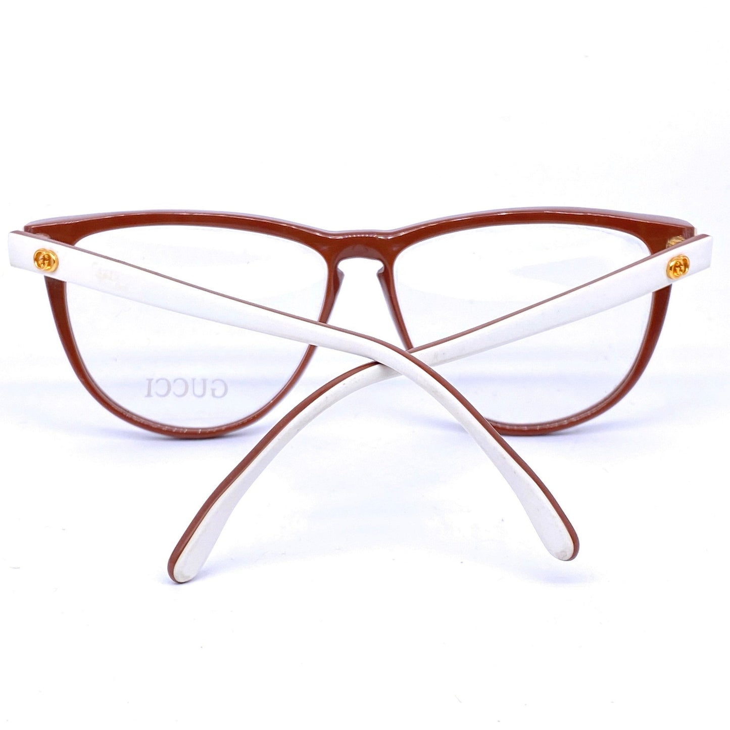 Gucci GG25 brown/white cateye oversized ladies eyeglasses frames, 1980s NoS