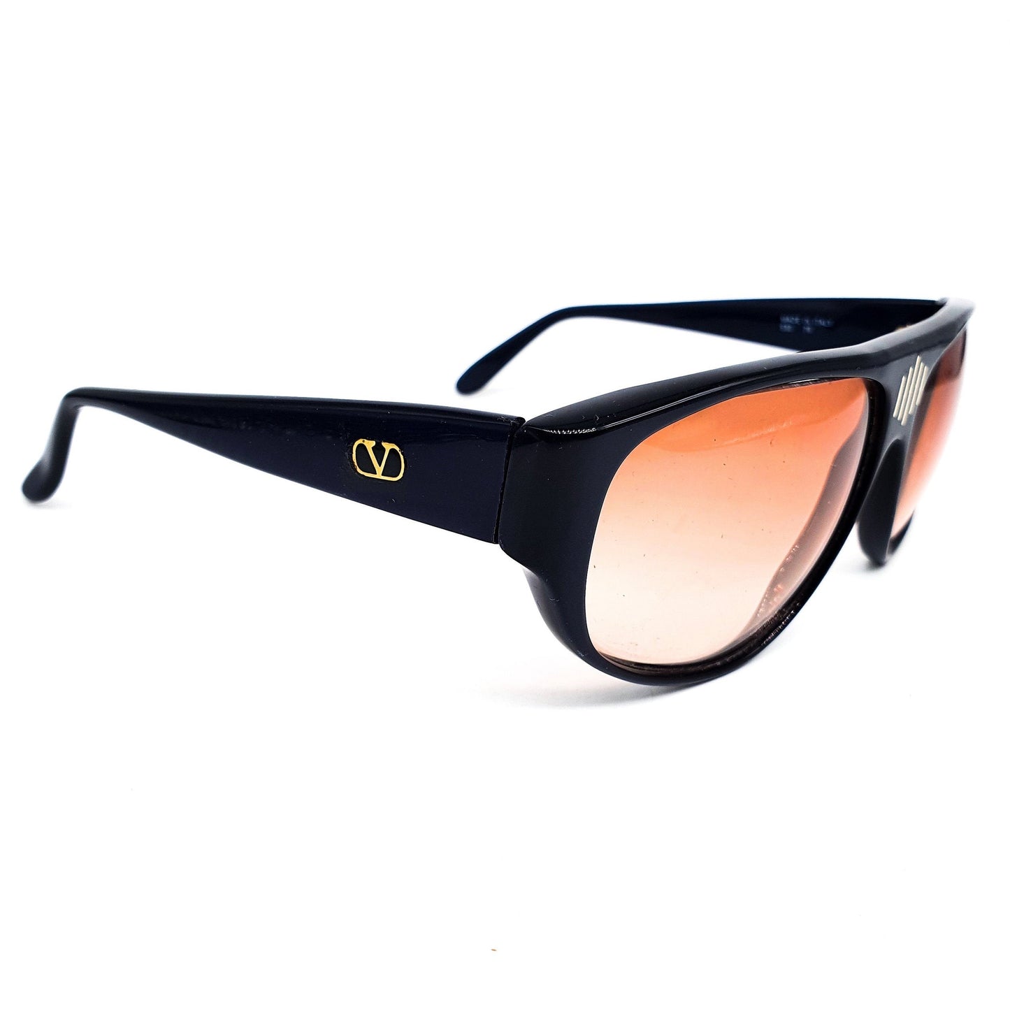Valentino 532 76 Oversized black cellulose acetate sunglasses with flat browline, 1980s NOS made in Italy