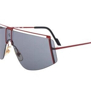 Ferrari F15 shield sunglasses, modernist wrap red enameled shades made in Italy, 1980s NOS