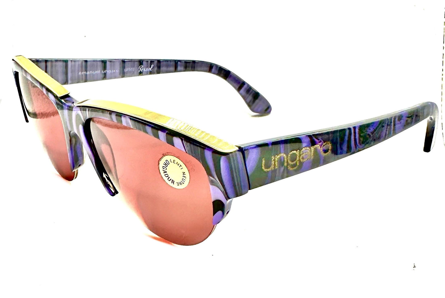 Ungaro Persol 502 purple-black cateye w gold brows & logo, NoS 80s hand made in Italy