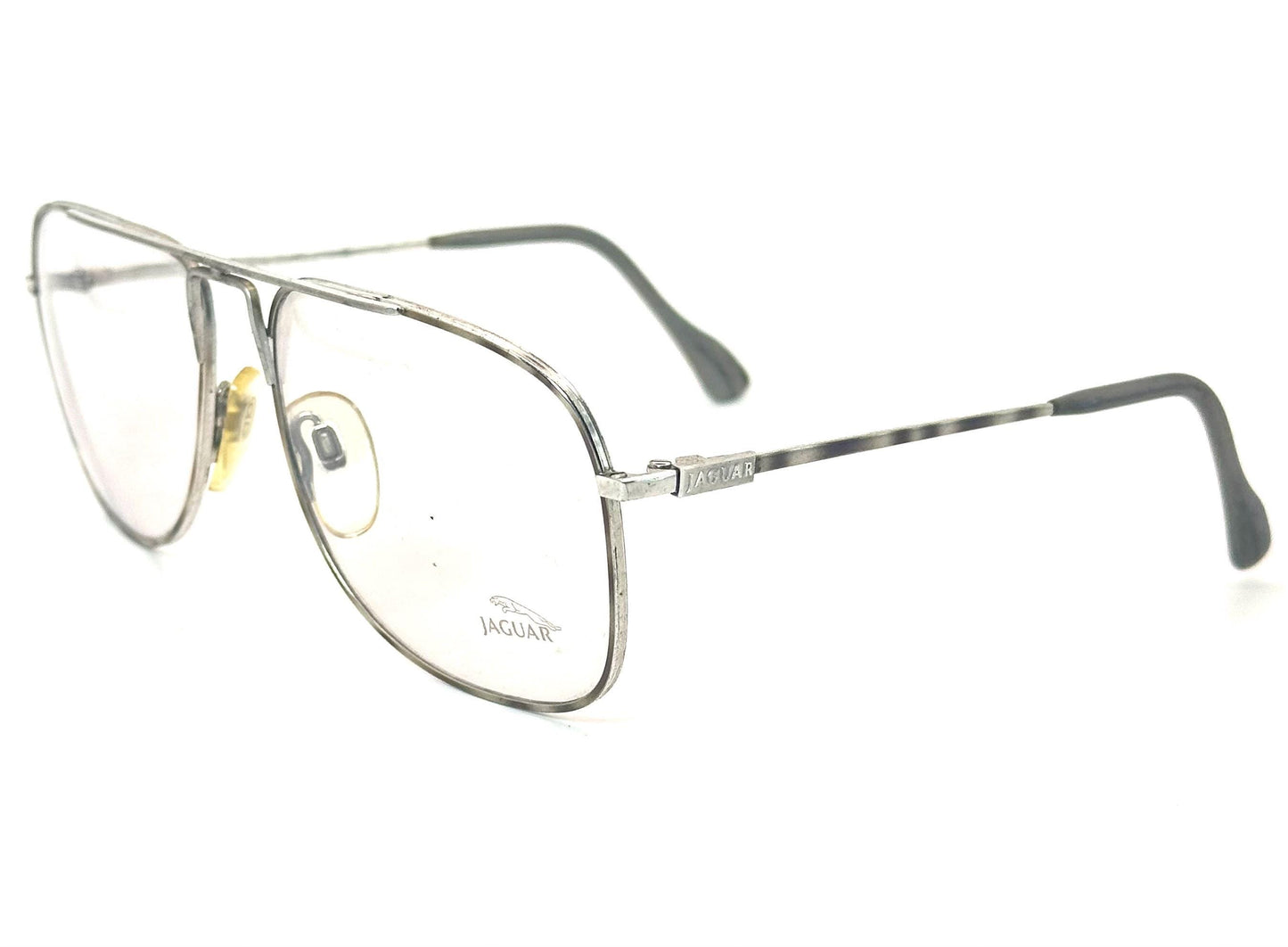 Jaguar 371 square silver aviator eyeglasses frames w grey enameled details, made in Germany, 80s NOS