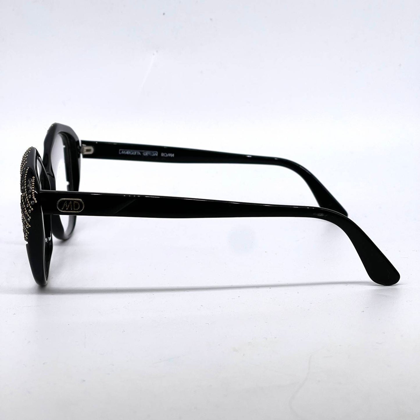 Margutta 1970s luxurious black oversized Sunglasses adorned with rhinestones, New Old Stock