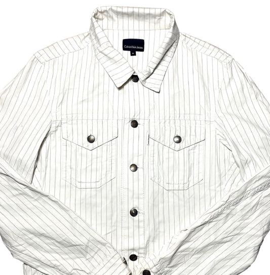 Calvin Klein white cotton trucker w pinstripe allover sz M, minty