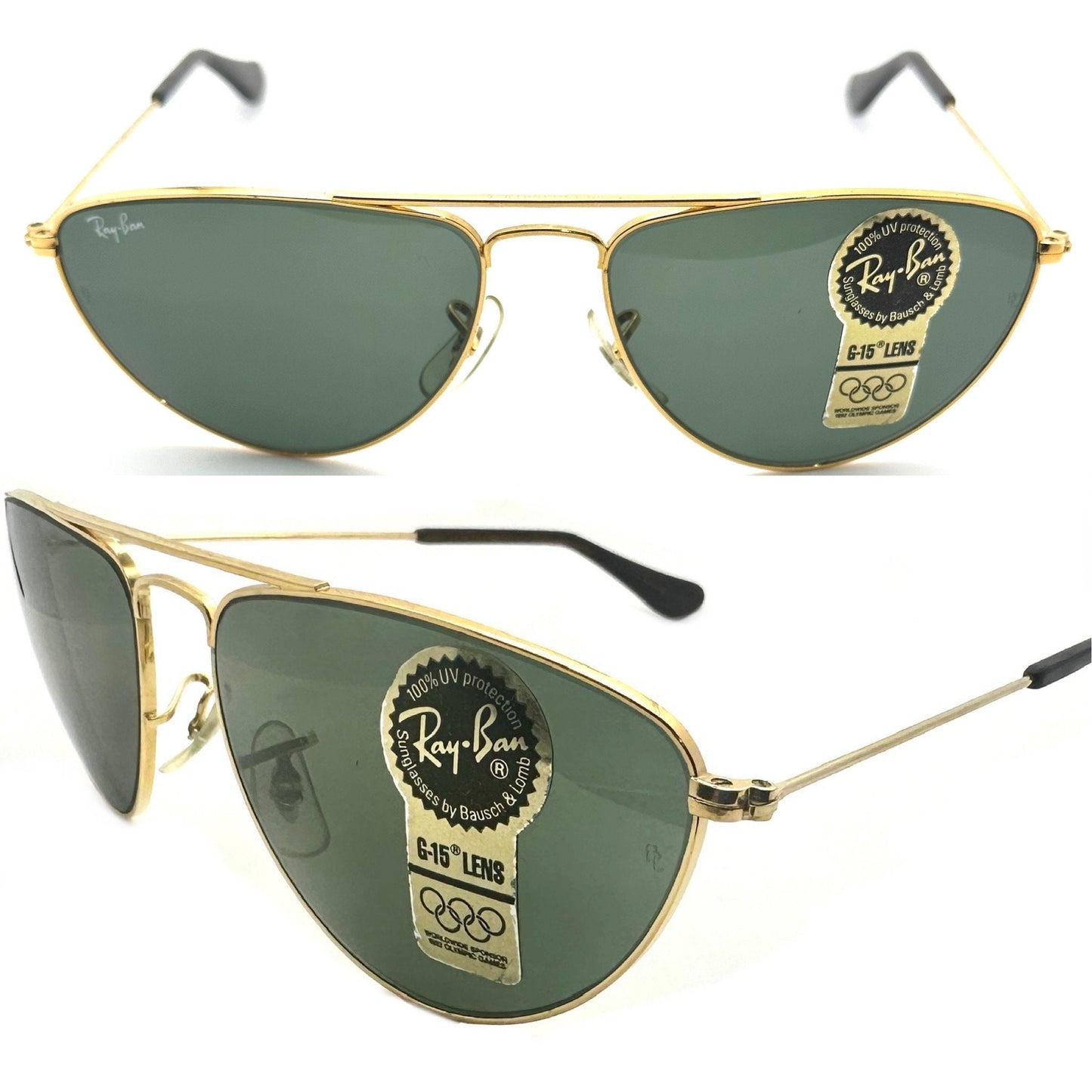 Rayban b&l W1082 59-16 gold plated metal aviator sunglasses made in USA in the 80s, brand new