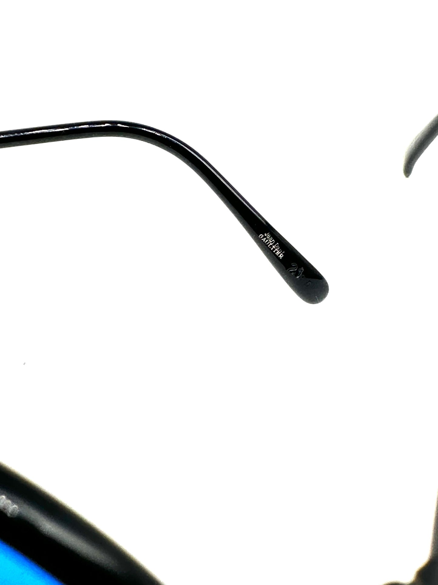 Jean Paul Gaultier 55-7261 black steampunk round sunglasses with blue lenses, NOS 80s Japan