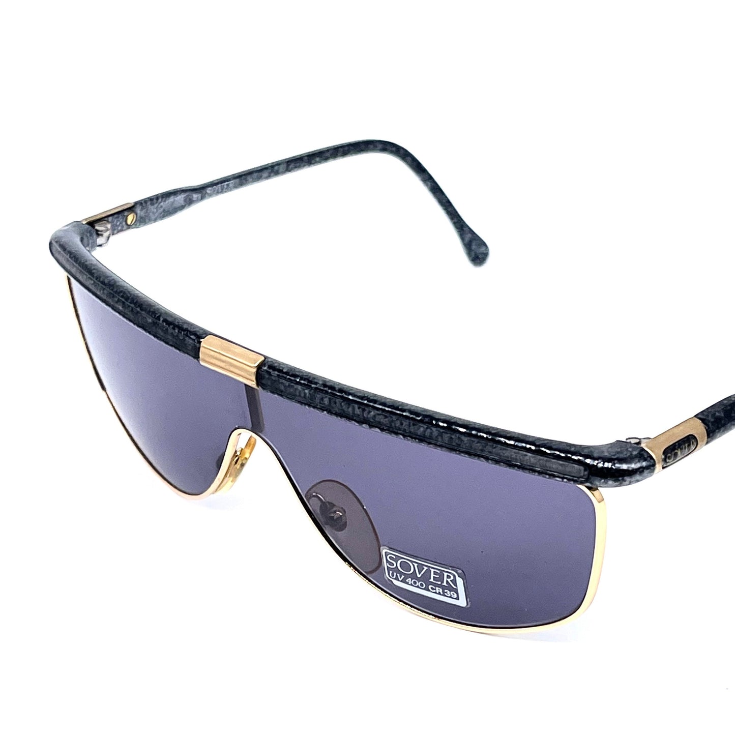 Sunglasses mask style Sover Alutanium made in Italy black-gold NOS 80s