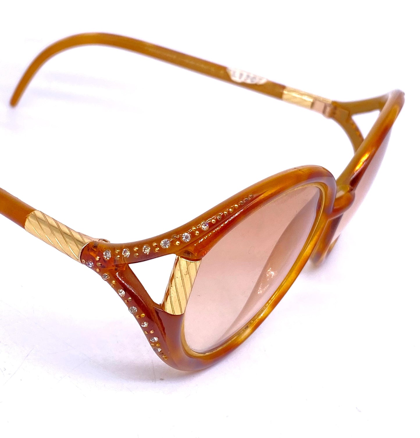 Ted Lapidus Paris 70s NOS round oversized sunglasses in tortoise - gold w Swarovski details, wonderful collectible piece