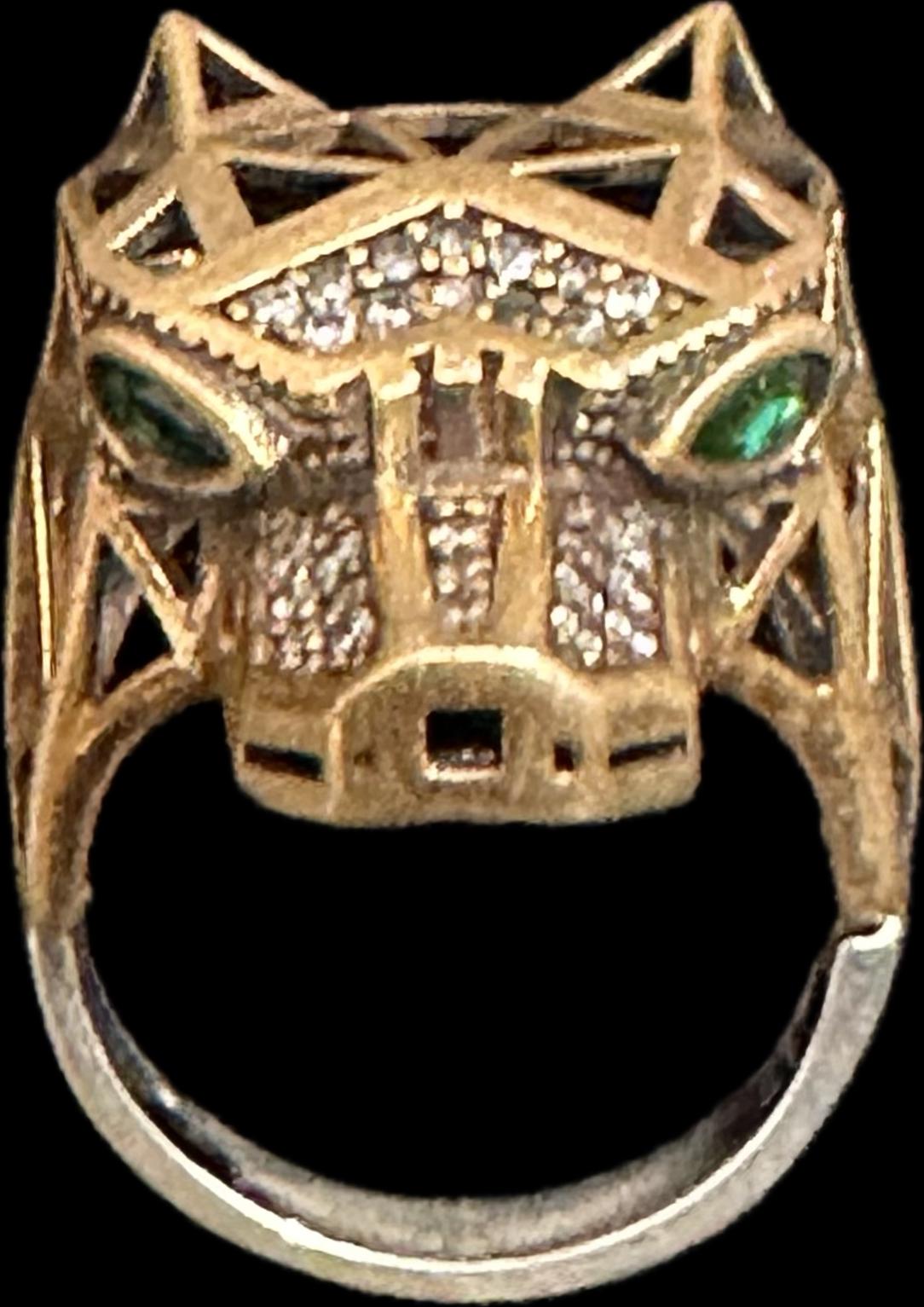 Anubi low-poly 925 silver-brass ring embellished w crystals, Beautiful and mint