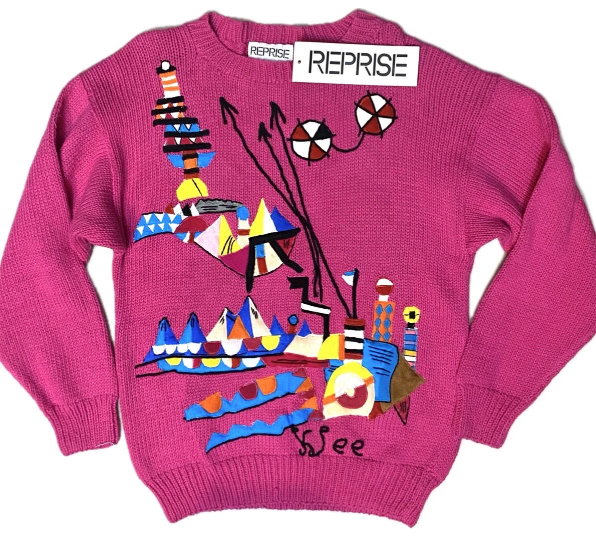 Reprise Paul Klee tribute cotton knit jumper w hand made embroidery, new with tags 80s NOS