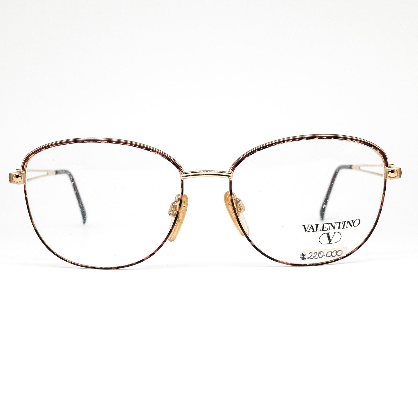 Valentino v420 vintage round square gold metallic eyeglasses frames with cut off temples, 1980s NOS Italy