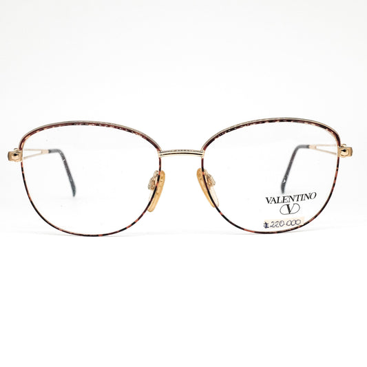 Valentino v420 vintage round square gold metallic eyeglasses frames with cut off temples, 1980s NOS Italy