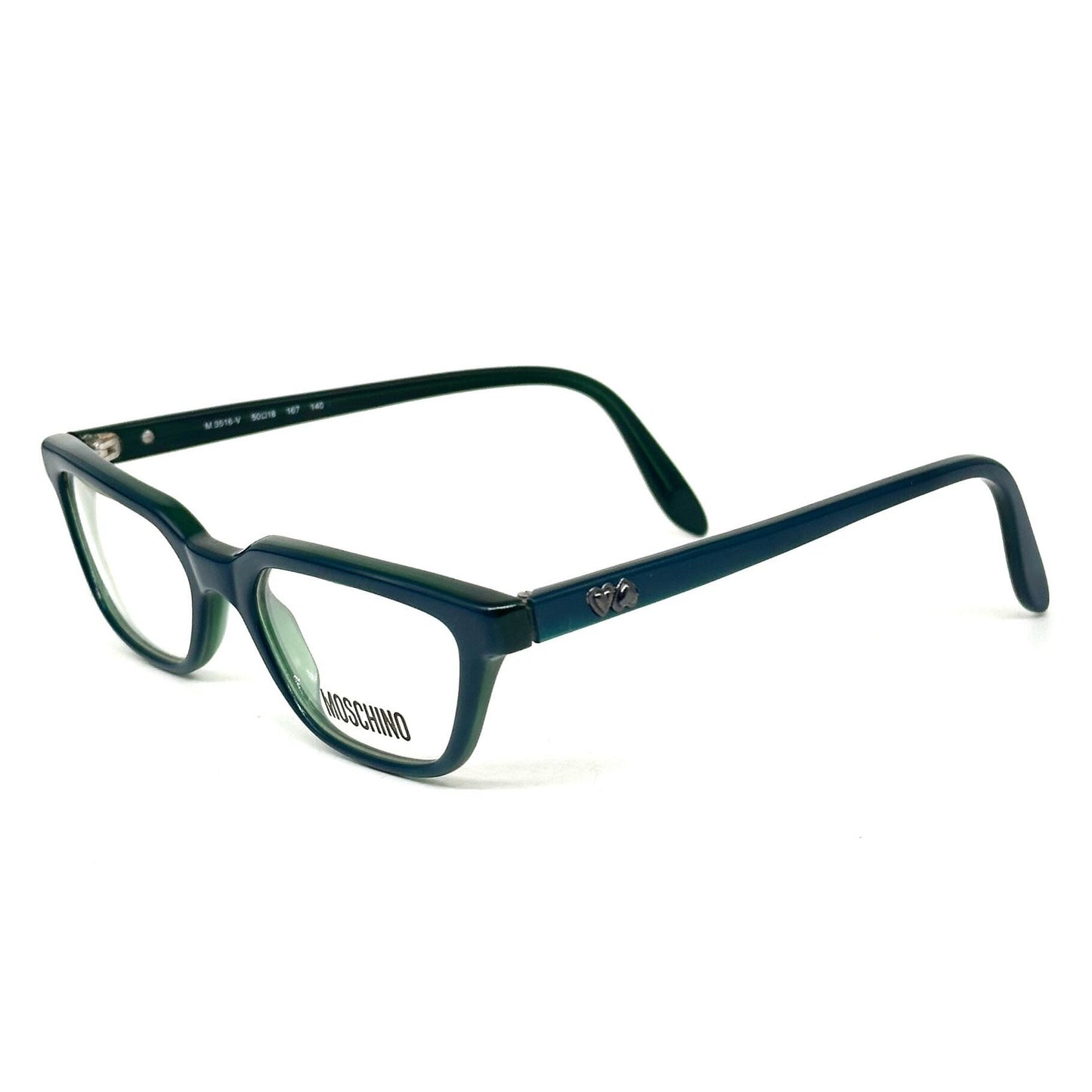 Moschino M3516-V green cateye rectangle glasses frames hand made in Italy; 90s NoS