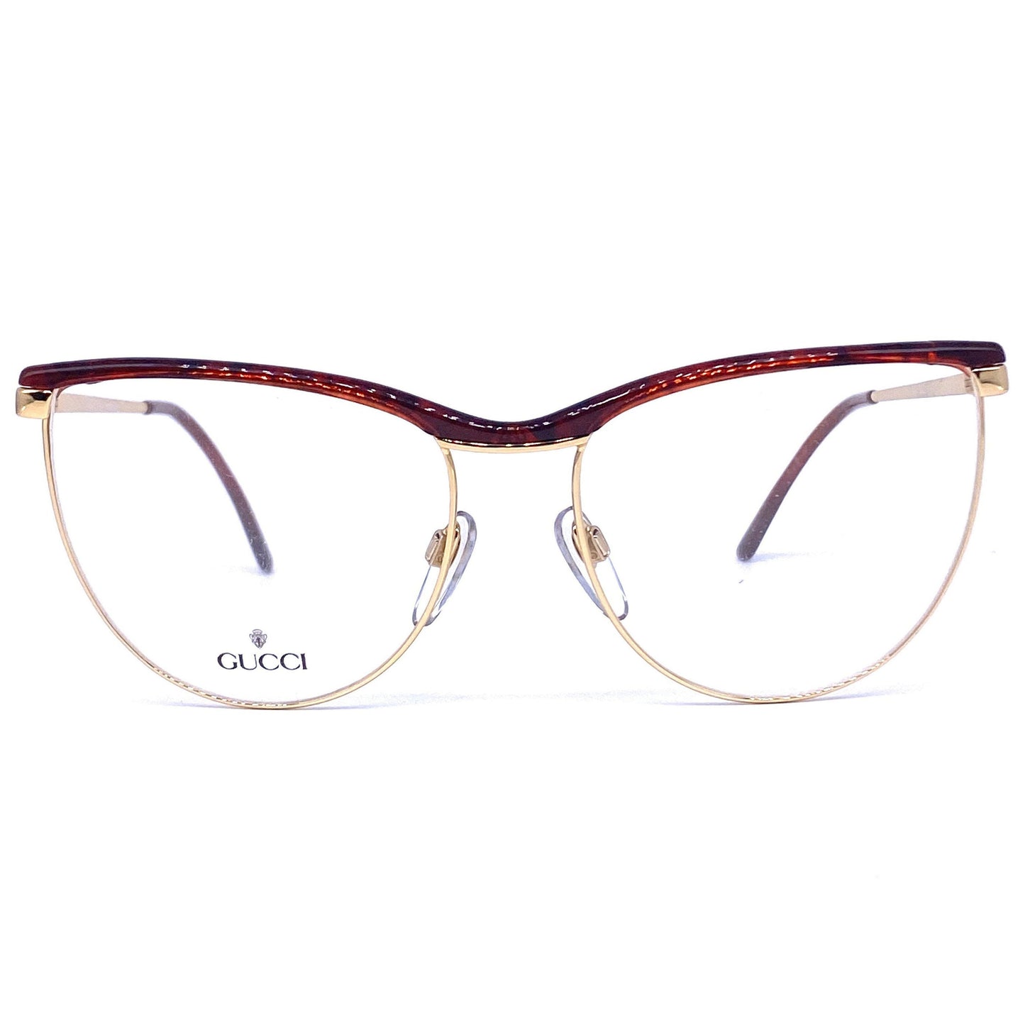 Gucci GG2322 golden metal cateye eyeglasses with tortoise browline, NOS 80s Italy