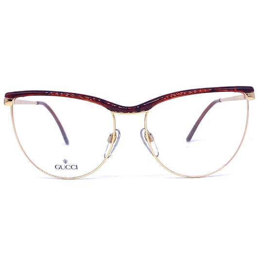 Gucci GG2322 golden metal cateye eyeglasses with tortoise browline, NOS 80s Italy