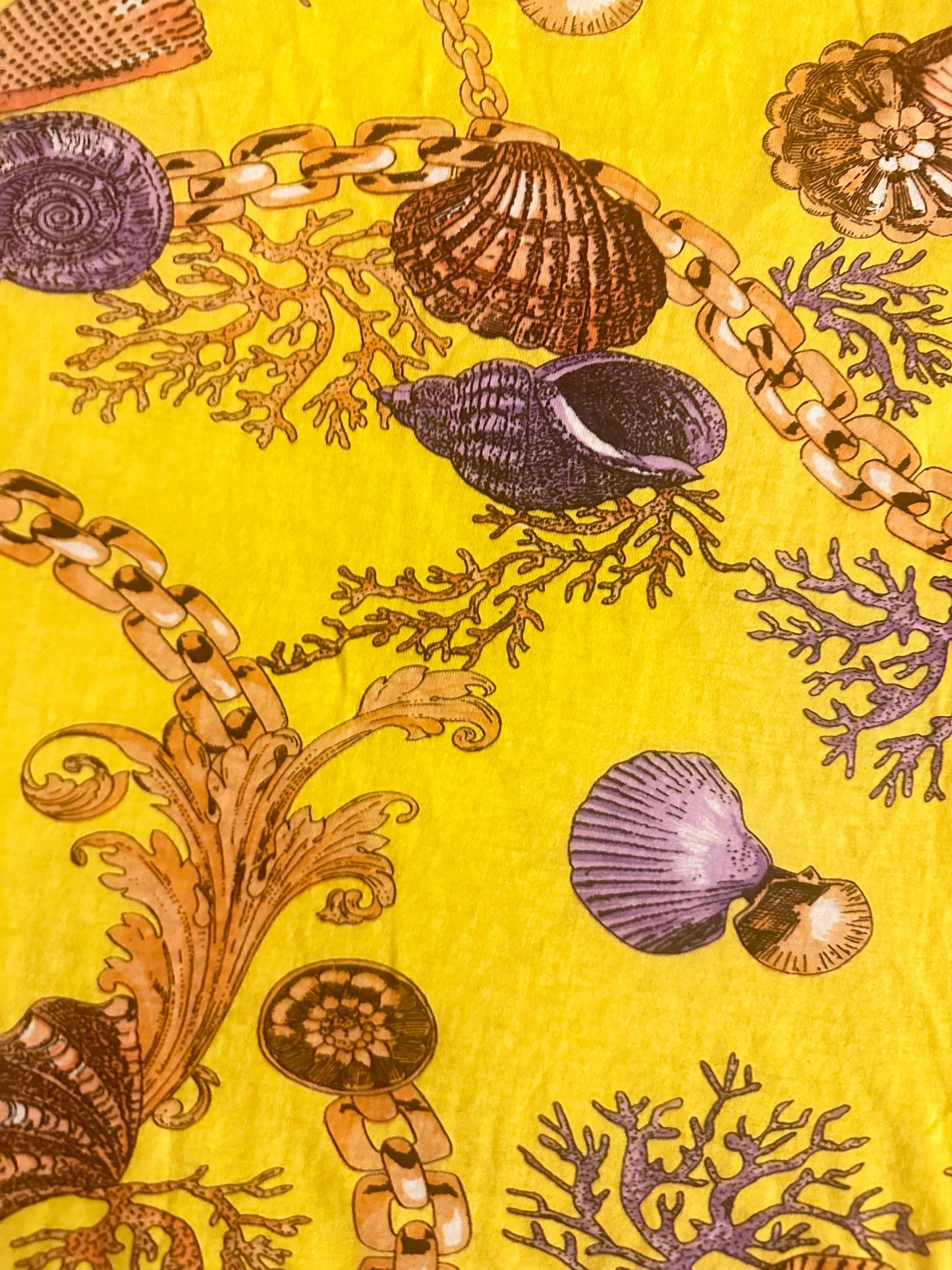 GroupTex baroque sea shells/ stars maritime print yellow cotton tank top, 90s sz L