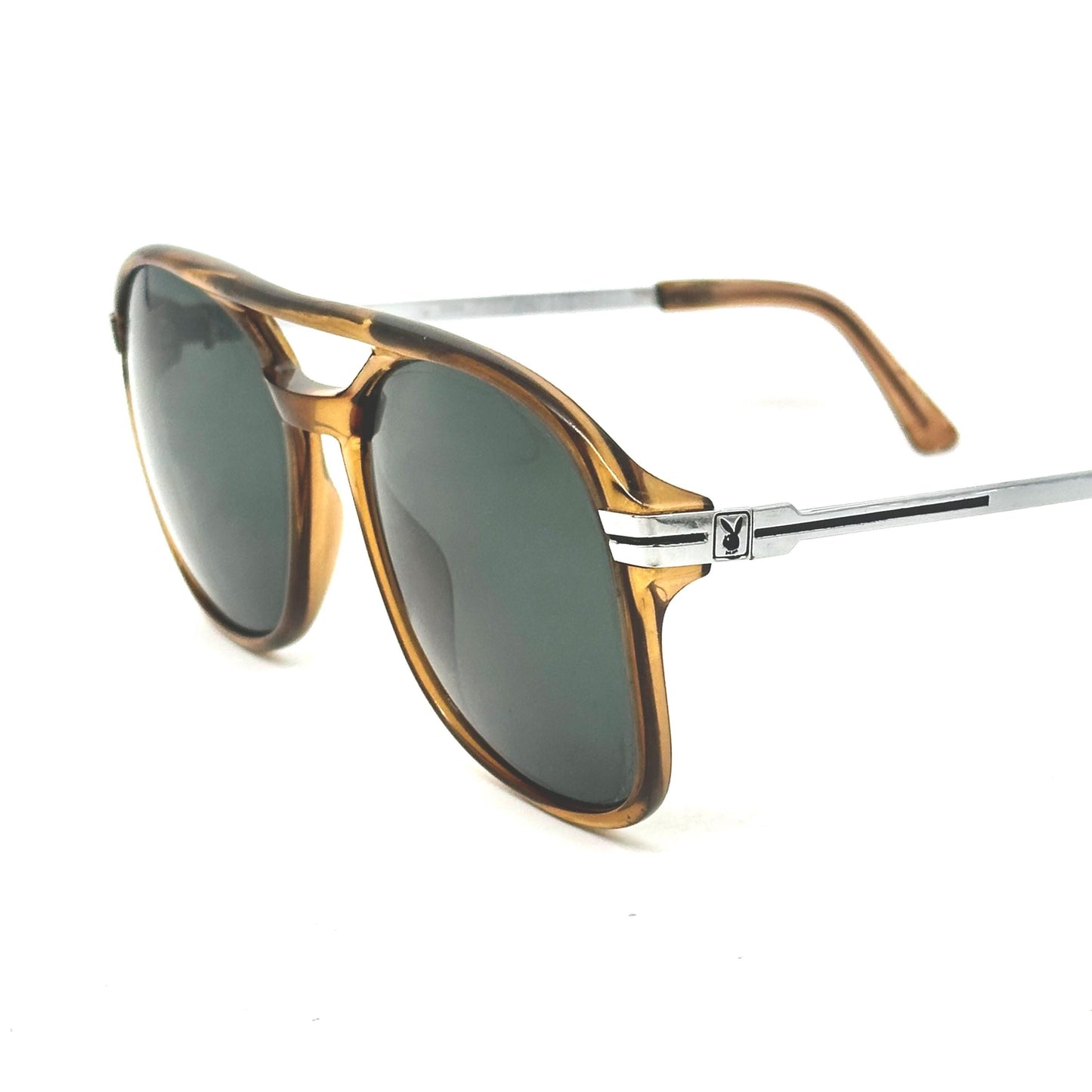 Playboy 4508 vintage oversize aviator transparent brown sunglasses, NOS 80s Germany