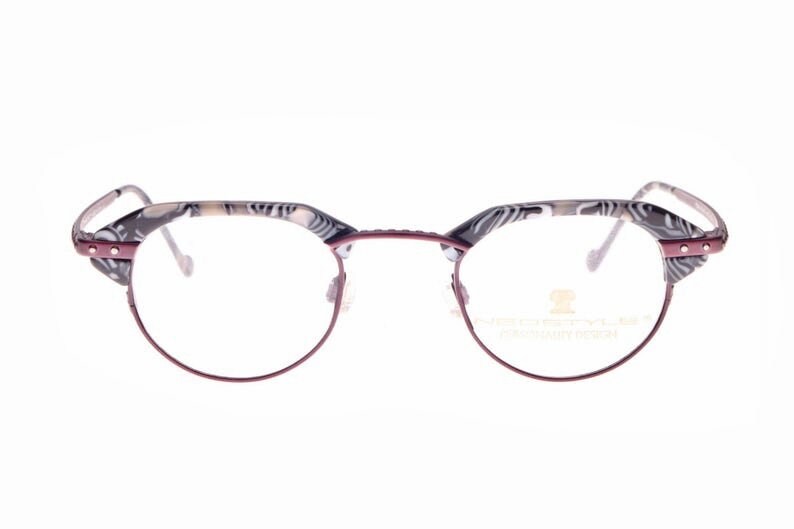 Neostyle Forum p3 modernist glasses w purple titan & Black pearl white brows, NOS 90s Germany