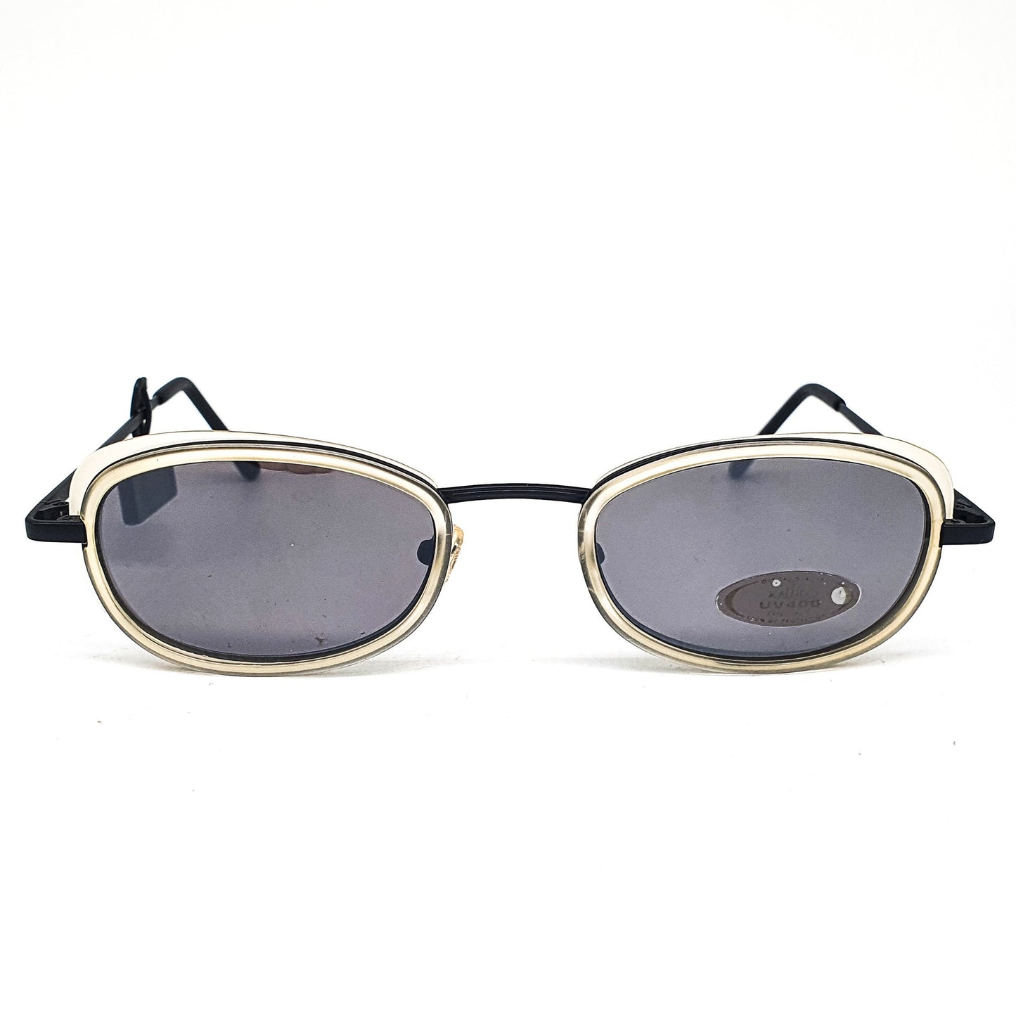 Kaleido 6652-40 black metallic framed sunglasses with special designed pale yelloe translucent rim, 1980s NOS