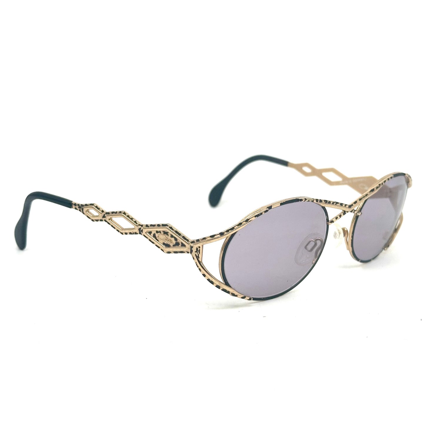 Cazal MOD 977 x cross bridge-temples oval golden metal sunglasses w black enameled details, mint