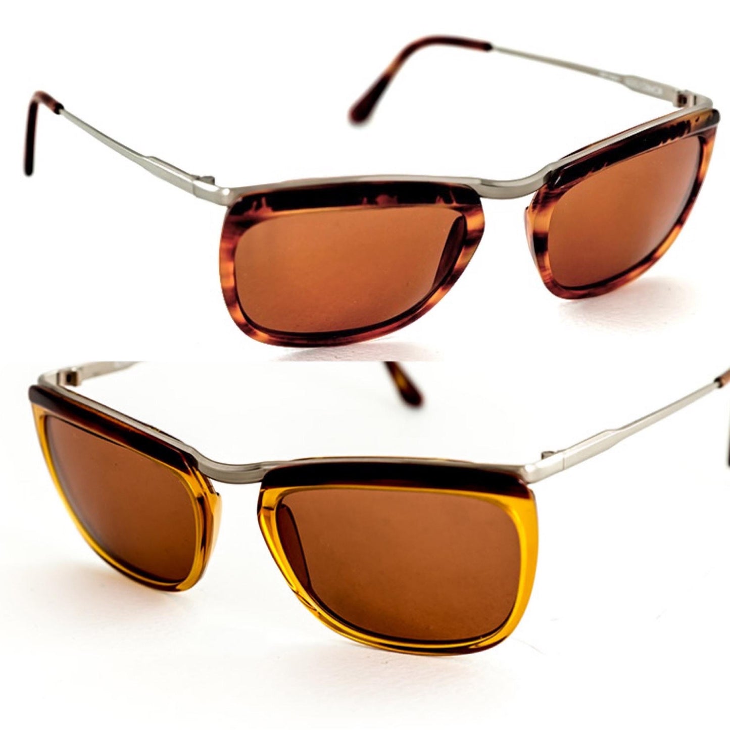 Romeo Gigli RG5 retro square tortoise-silver cello/metal sunglasses, 2 colors available, NOS 80s Italy