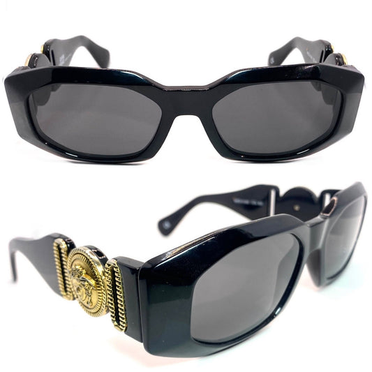 Gianni Versace 414-A the original Biggie sunglasses, black w/ golden medusa details, NOS 90s