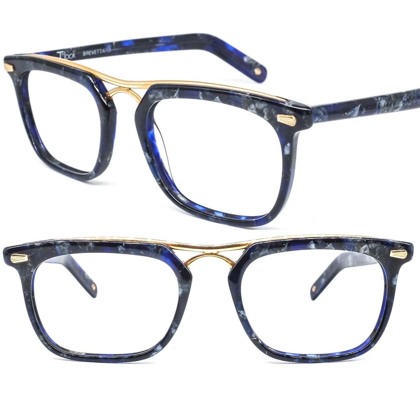 Cadillac blue tortoise -gold retro styled eyeglasses hand made in Italy, 80s NOS