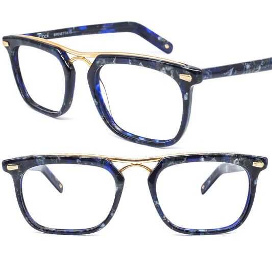 Cadillac blue tortoise -gold retro styled eyeglasses hand made in Italy, 80s NOS