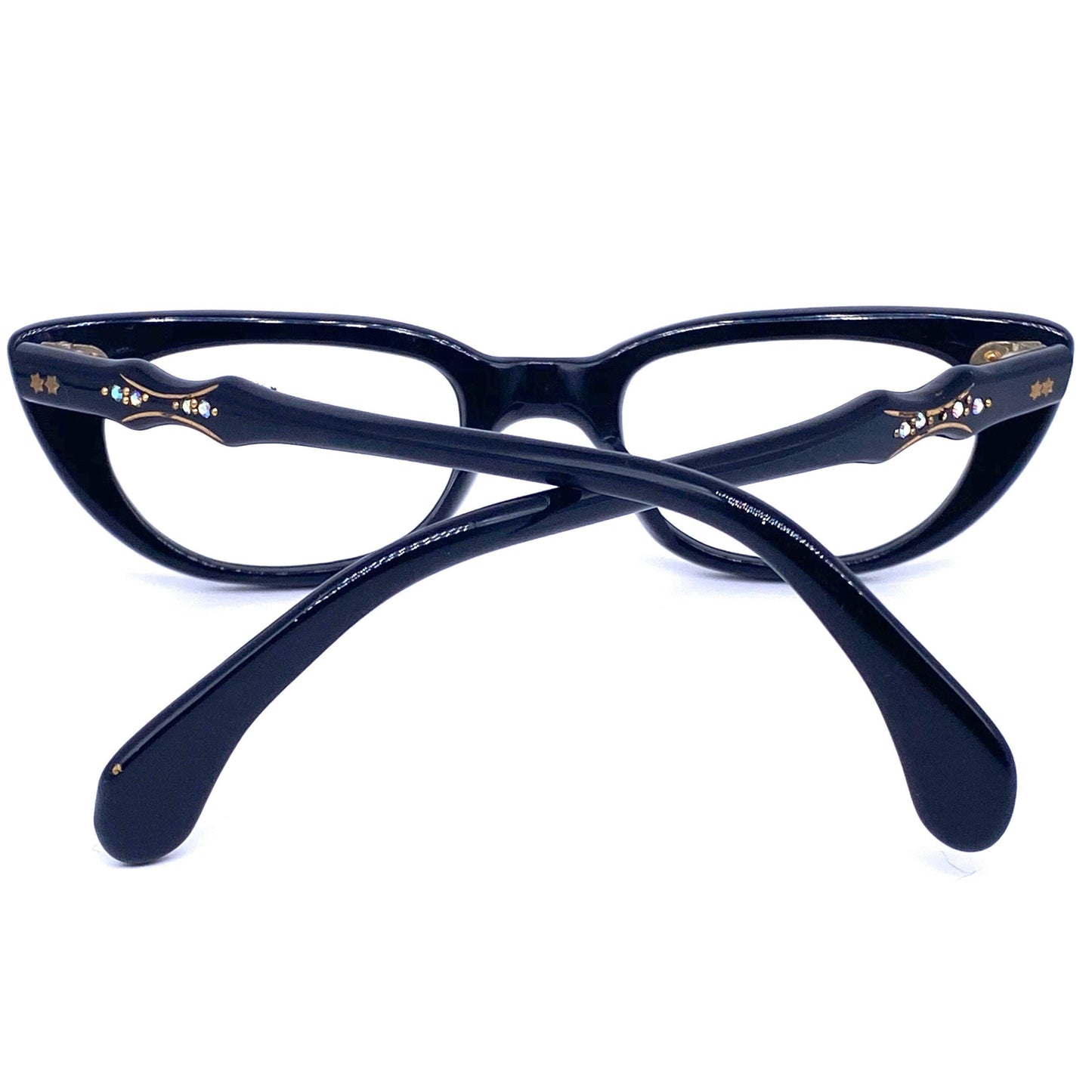 Classy black pin up/ diva cateye eyeglasses frames adorned w/ rhinestones, 50s NOS
