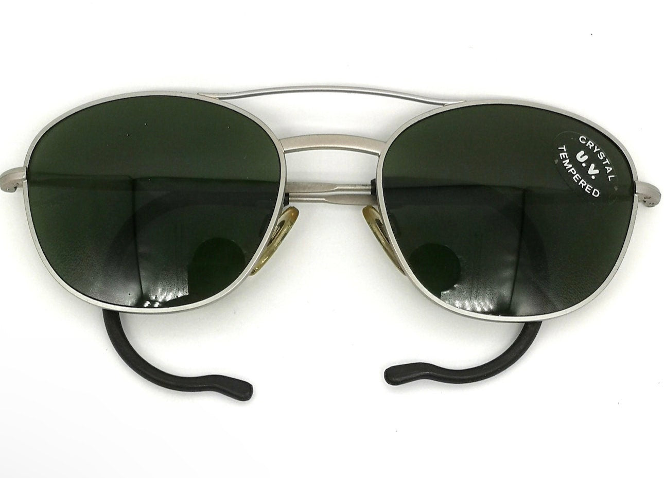 Giorgio Armani 605r retro satin silver square sunglasses w tempered crystal lenses, NOS 80s