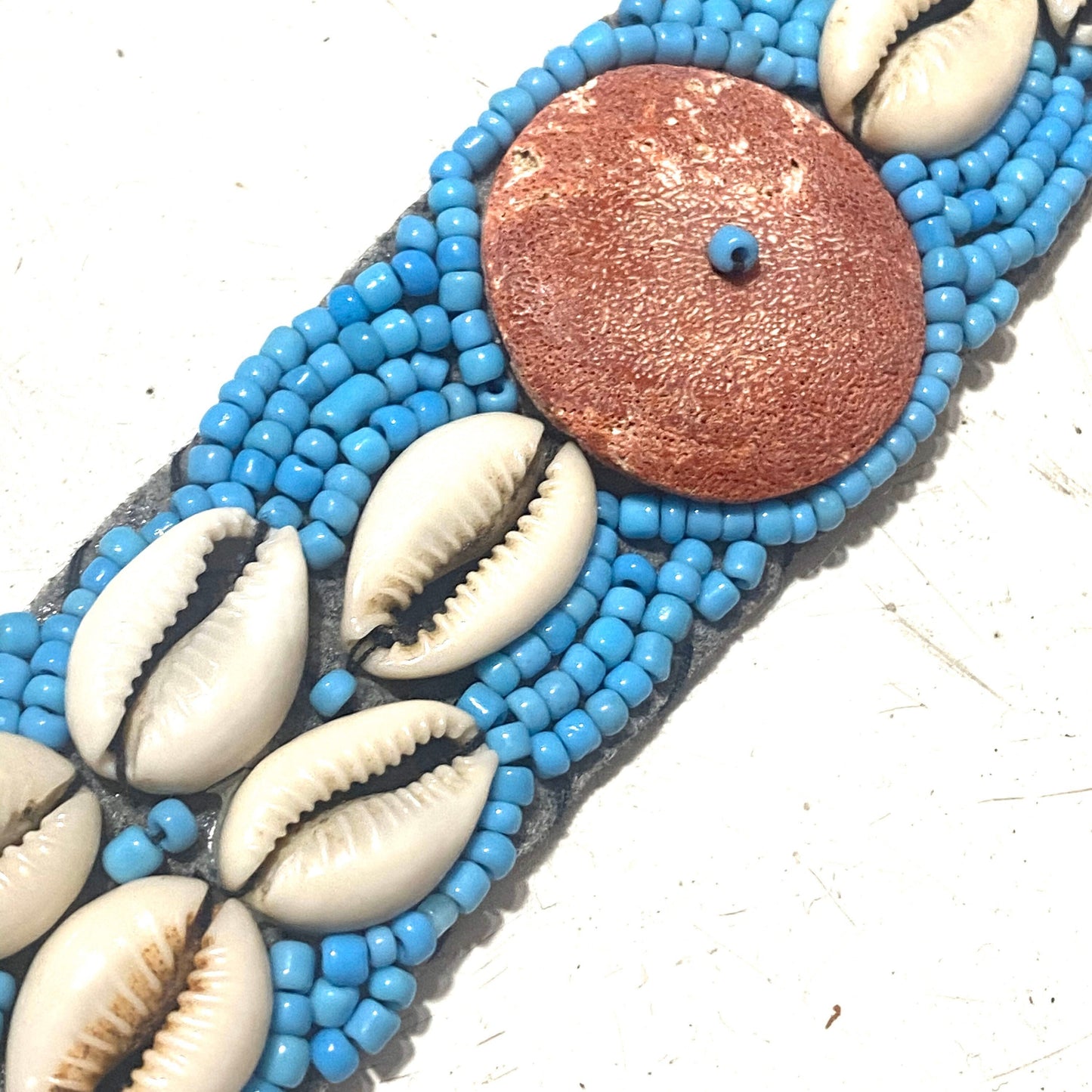 Balinese shells & turquoise ceramic beads belt, vintage made in Indonesia 80z NOS