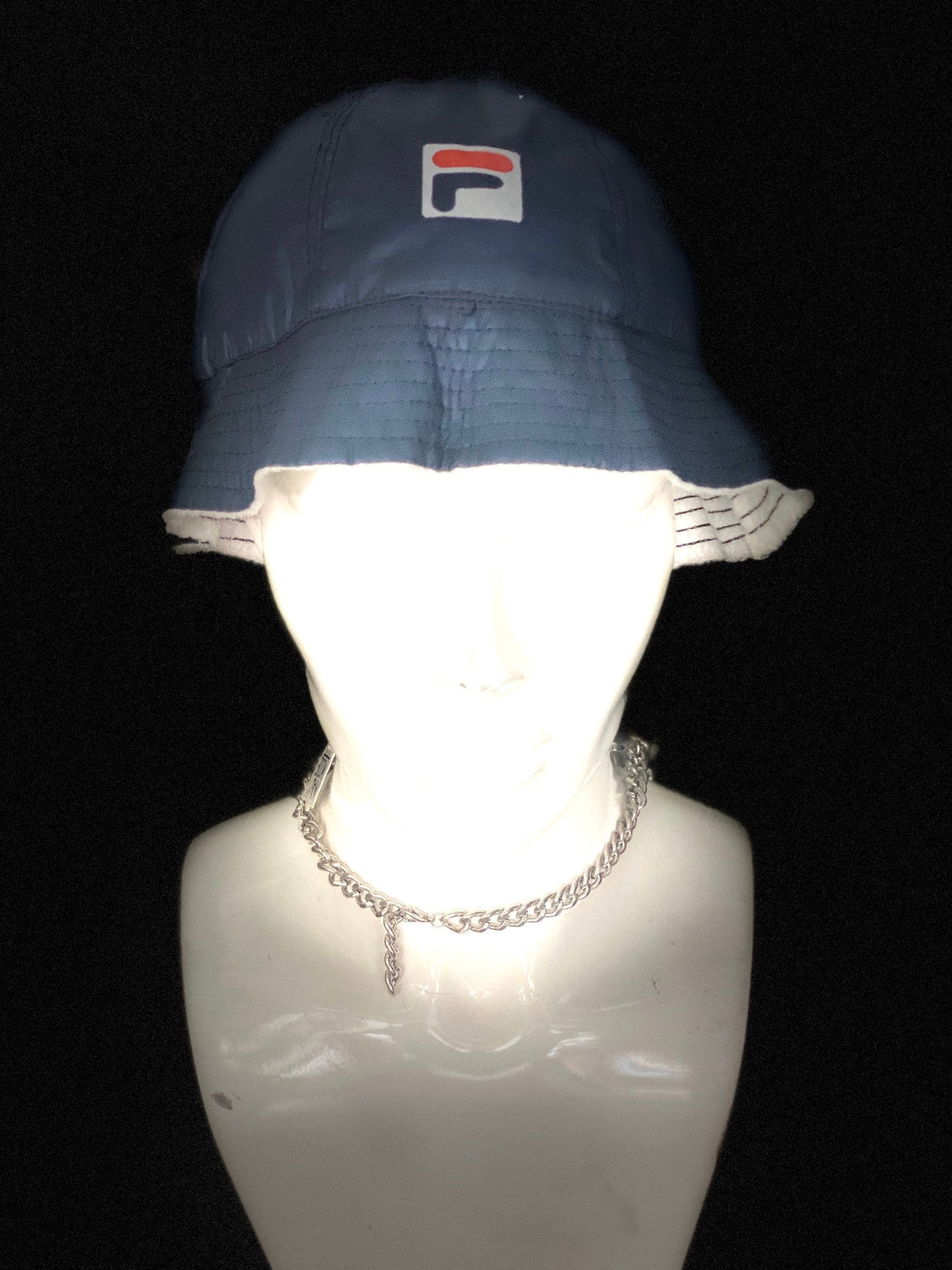 Fila vintage 90s bucket hat, white or navy with logo, fresh lining in a cotton terry, new old stock