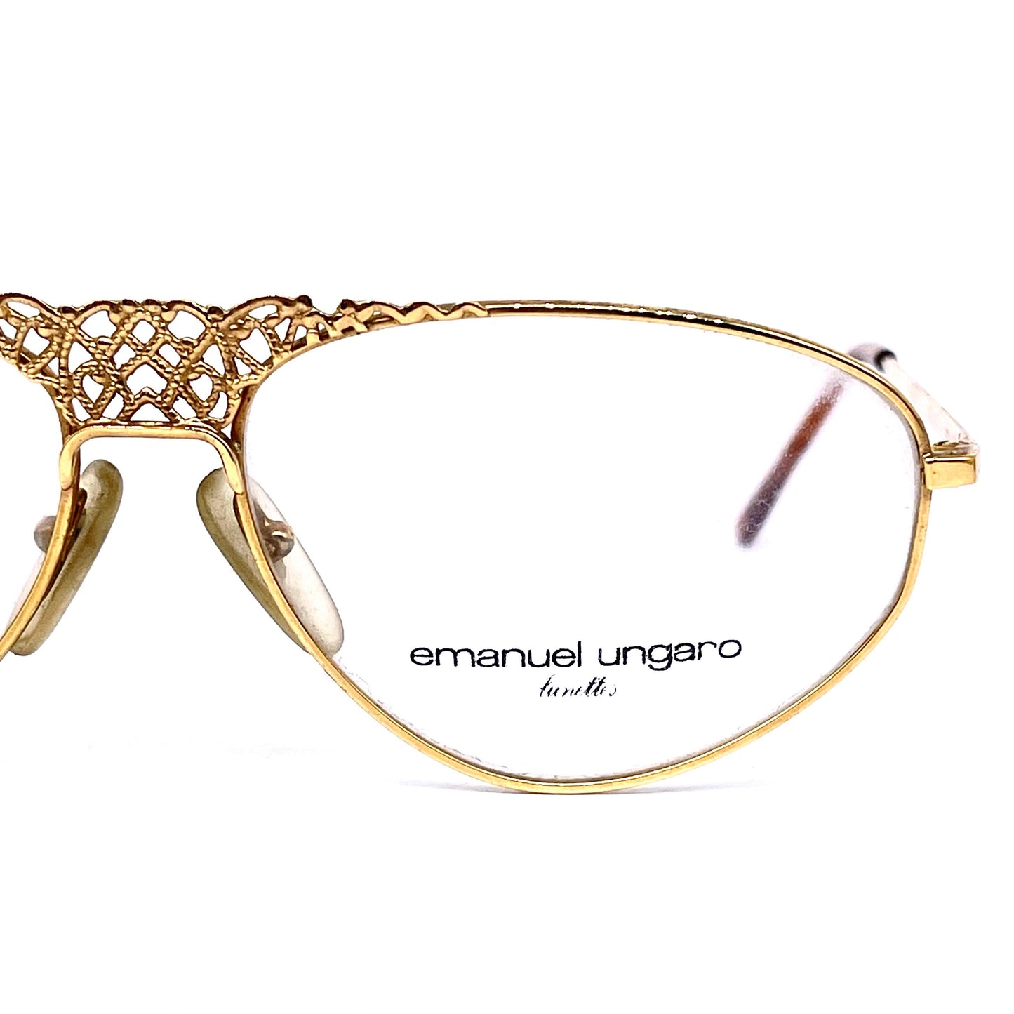 Ungaro 570 by Persol Ratti incredible baroque cutoff golden metal glasses, 80s NOS