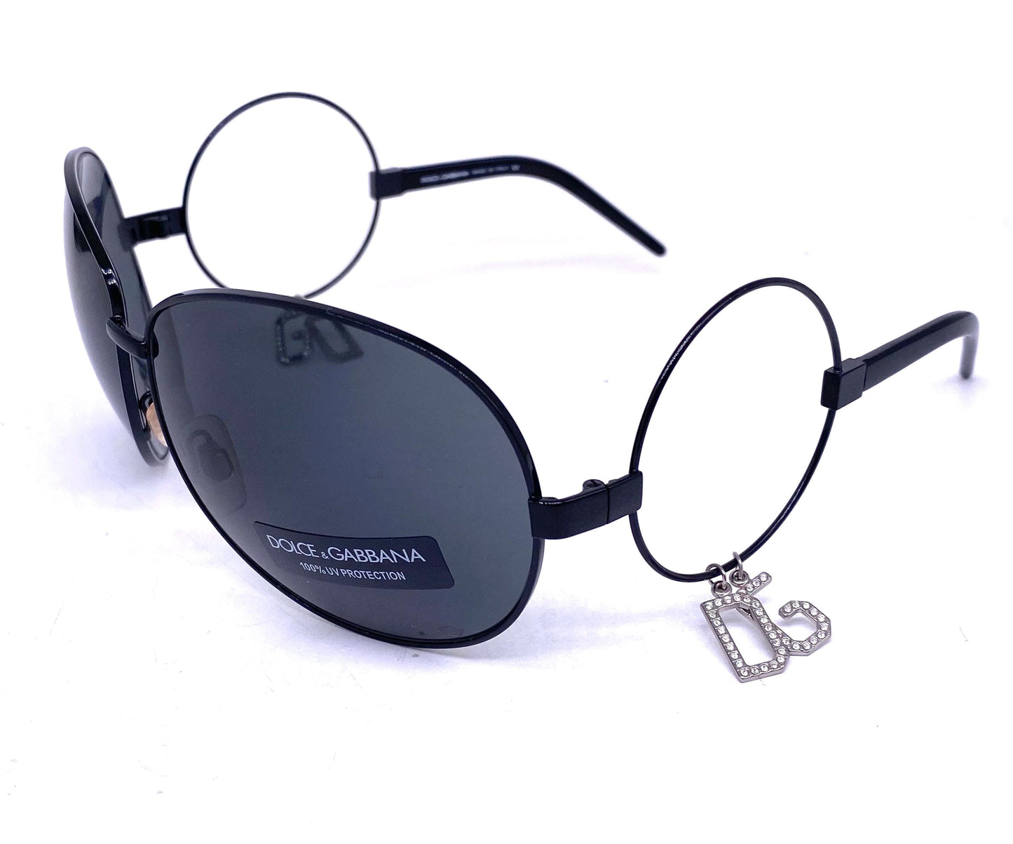 Dolce e Gabbana rare oversized metal sunglasses w spaceage inspired temples & jewelled inserts, NOS