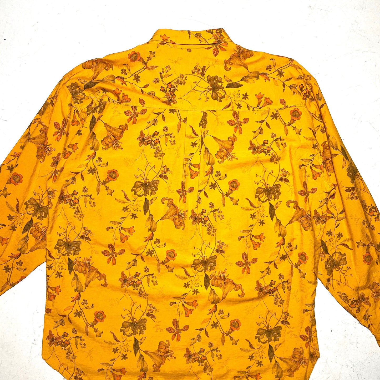 Boho botanical print orange viscose shirt, 1980s new old stock