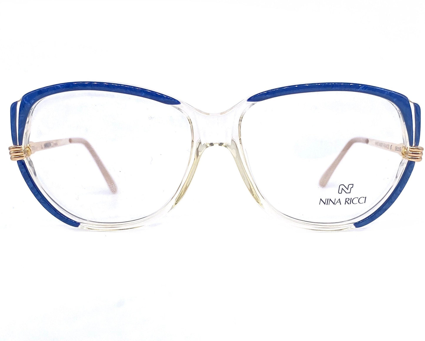 Nina Ricci square oversized blue-gold eyeglasses frames hand made in France in the 80s, gorgeous and minty