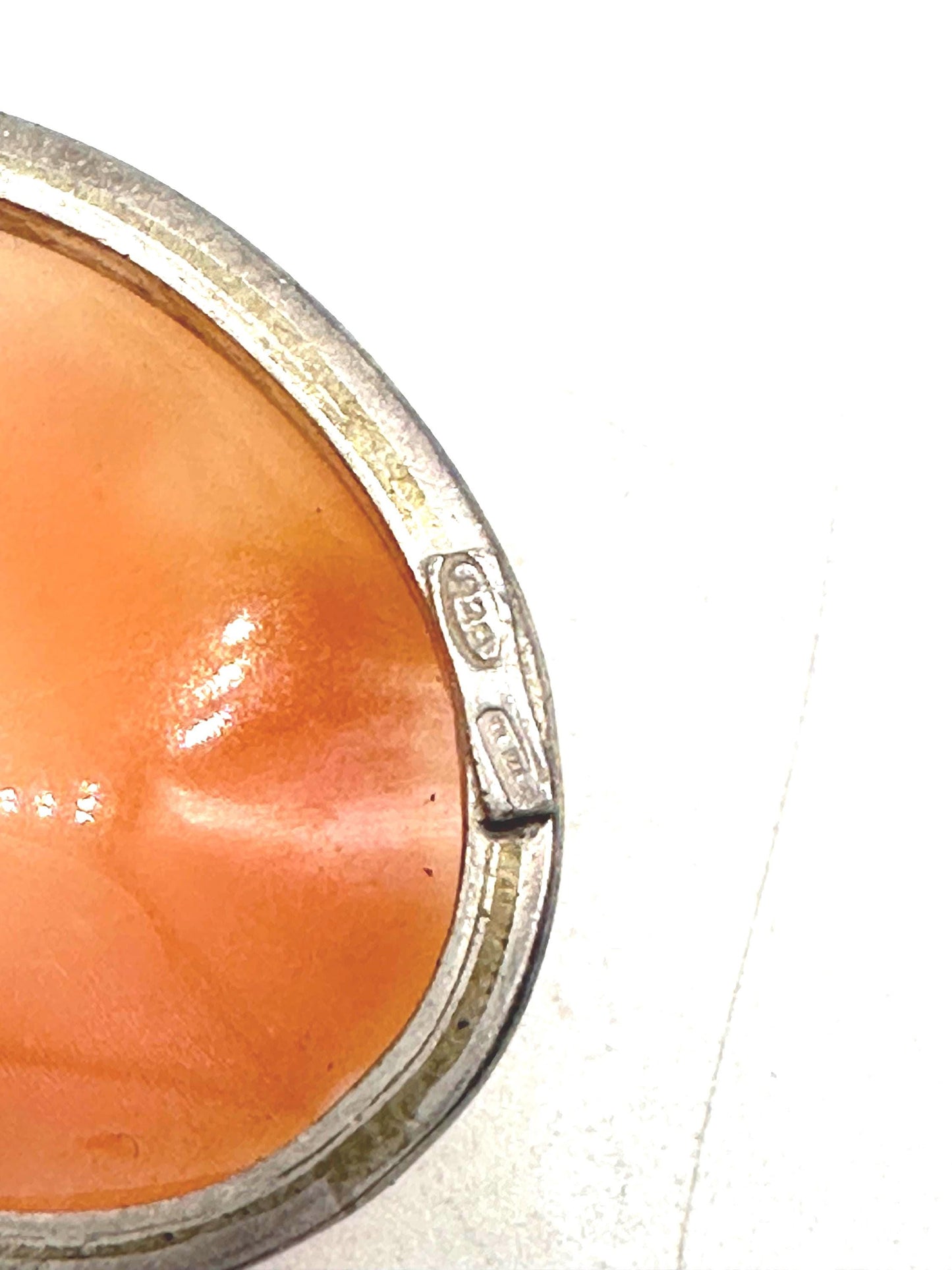 Classic 1930 ca oval cameo w Victorian lady portrait in 925 Silver + gold rope mount, NOS!