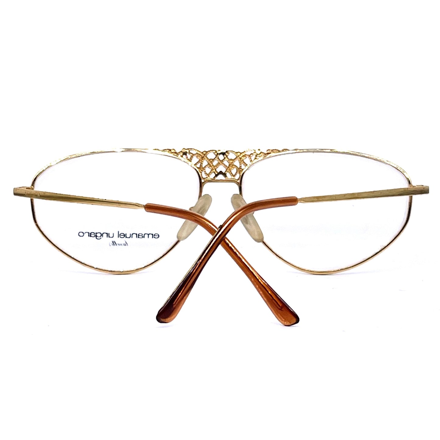 Ungaro 570 by Persol Ratti incredible baroque cutoff golden metal glasses, 80s NOS