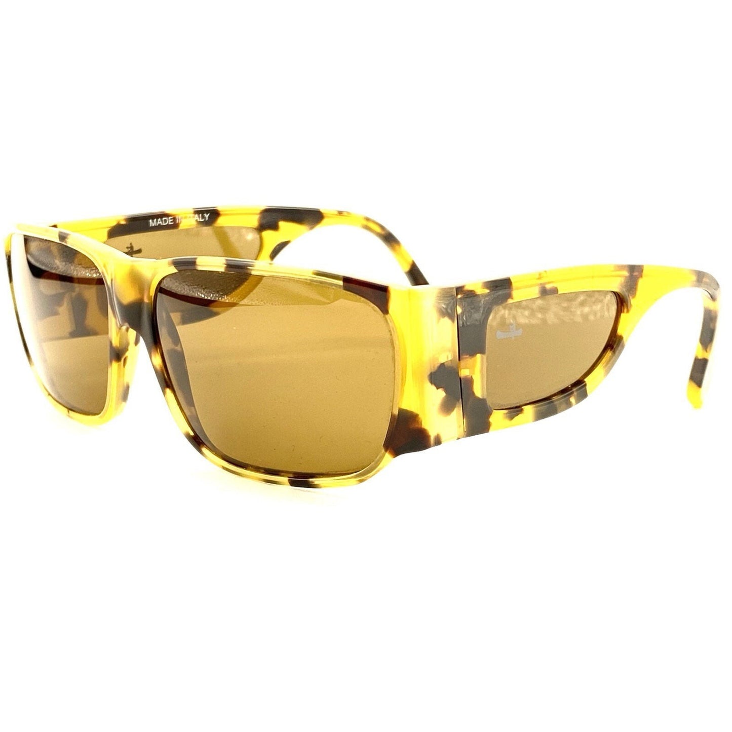 Occhiali da sole Sisley squadrati con visiera laterale, tartaruga chiaro con lenti marroni, anni '80 NOS