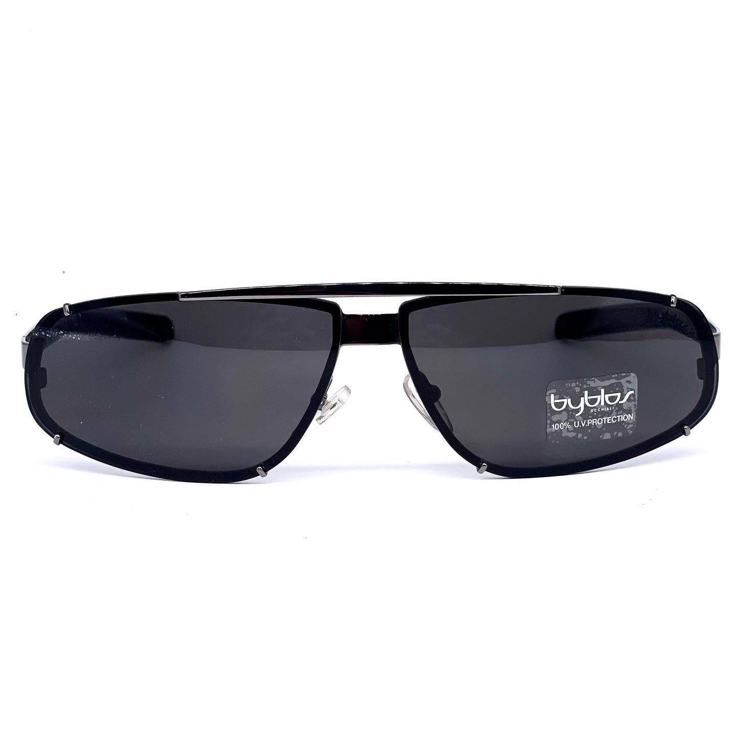 Byblos b911-S modernist wrap oval pilot restyle sunglasses, NoS early Y2k